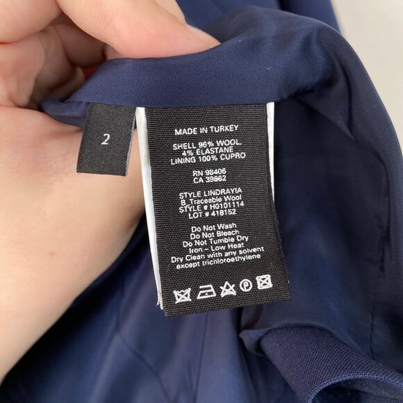 THEORY Lindrayia Blazer Navy Sea Blue Size 2 Collarless Jacket Wool Business - Picture 7 of 8